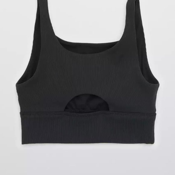 aerie OFFLINE Ribbed Longline Sports Bra - True Black, Size M - Picture 3 of 9